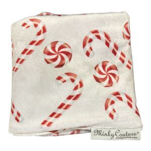 Minky Couture Plush Christmas Candy Cane Theme Holiday Print Standard Pillowcase